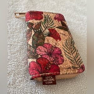 Tropical Hibiscus Print Cork Zip Coin Purse-100% Natural Cork, Vegan Wallet